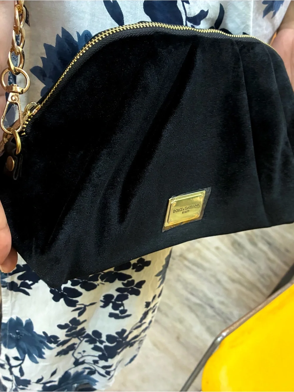 Dolce & Gabbana Black Velvet Shoulder Bag with Gold Chain